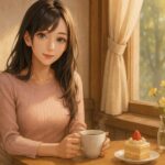 春の光の中、淡いピンクのニットを着たセリナが微笑む横長アイキャッチ