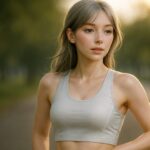 夕暮れの並木道でランニング後の静かな余韻に包まれるミリア｜Miria after running, wrapped in post-run stillness on a sunset path
